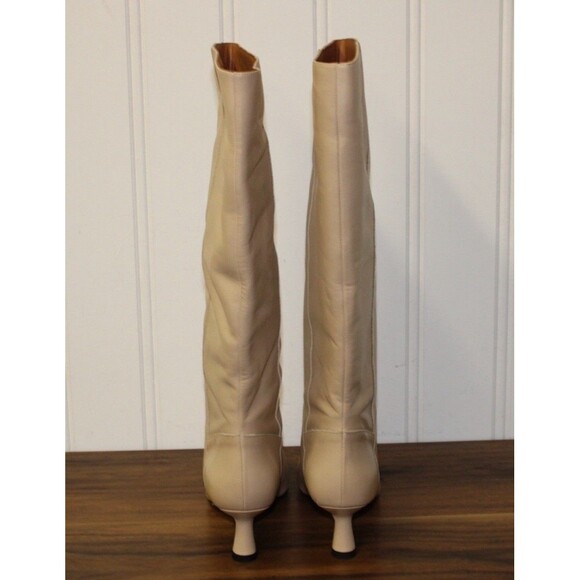 NWT ANTHROPOLOGIE KNEE HIGH POINTED TOE LEATHER KITTEN HEEL BOOTS LITE SAND 40 9 - Picture 9 of 14